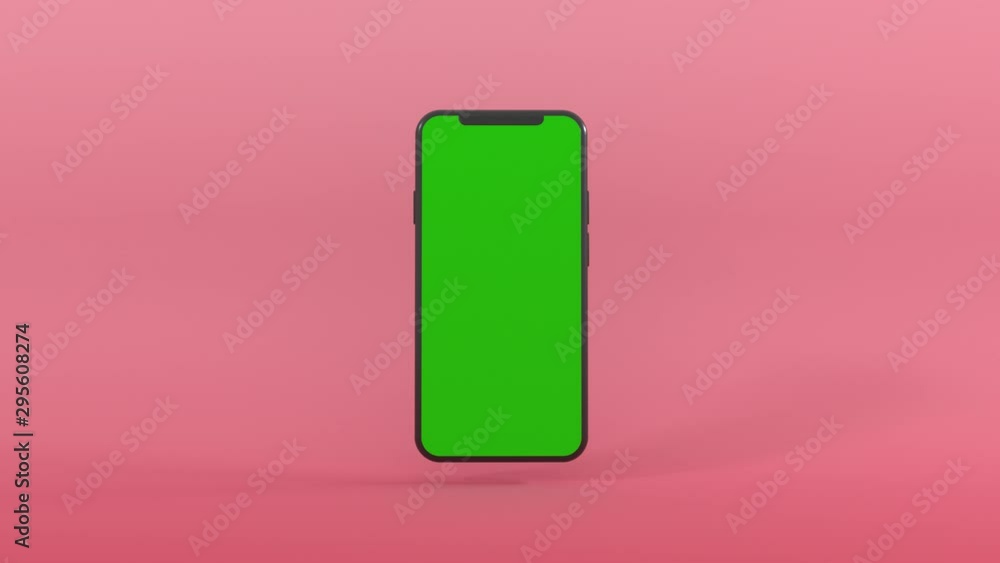 3D realistic computer render mobile phone with green screen rotate from left to right. 4k seamless loop animation with commercial use screen on phone.