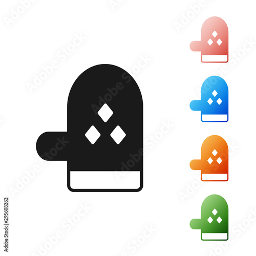 Black Oven glove icon isolated on white background. Kitchen potholder sign. Cooking glove. Set icons colorful. Vector Illustration