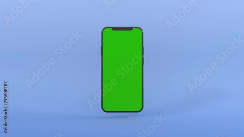 3D realistic computer render mobile phone with green screen rotate from left to right. 4k seamless loop animation with commercial use screen on phone.