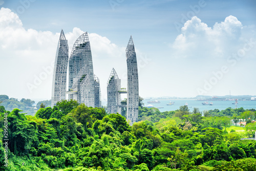 Canvas Print Cityscape in Singapore. Skyscrapers among green trees