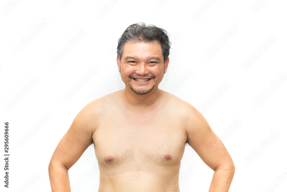 Asian man fat body with beard chest, abdomen nude Asian man fat body with beard chest, abdomen nude