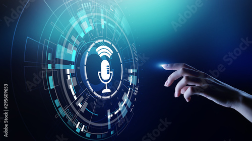 Voice recognition search and control microphone symbol on virtual screen.
