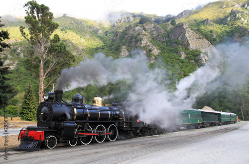 Fototapeta The famous Kingston Flyer tourist steam train at its home station getting up a head of steam for the daily tourist run, Kingston, New Zealand