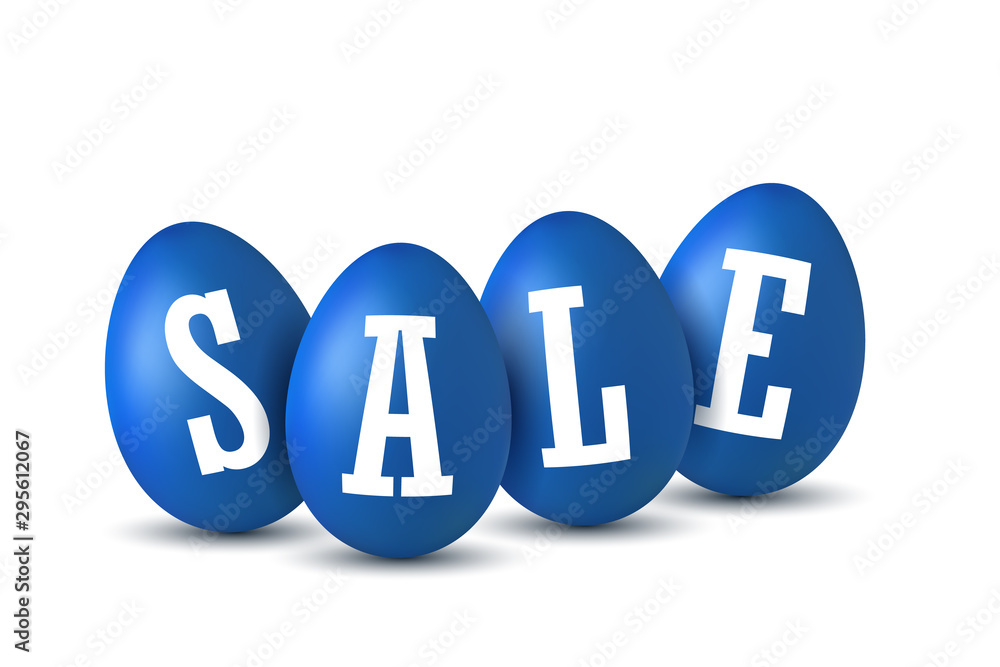 Easter egg text sale. Happy Easter eggs 3D template isolated on white background. Design banner, greeting poster, promotion, holiday decoration, special offer. Label tag discount. Vector illustration Easter egg text sale. Happy Easter eggs 3D template isolated on white background. Design banner, greeting poster, promotion, holiday decoration, special offer. Label tag discount. Vector illustration