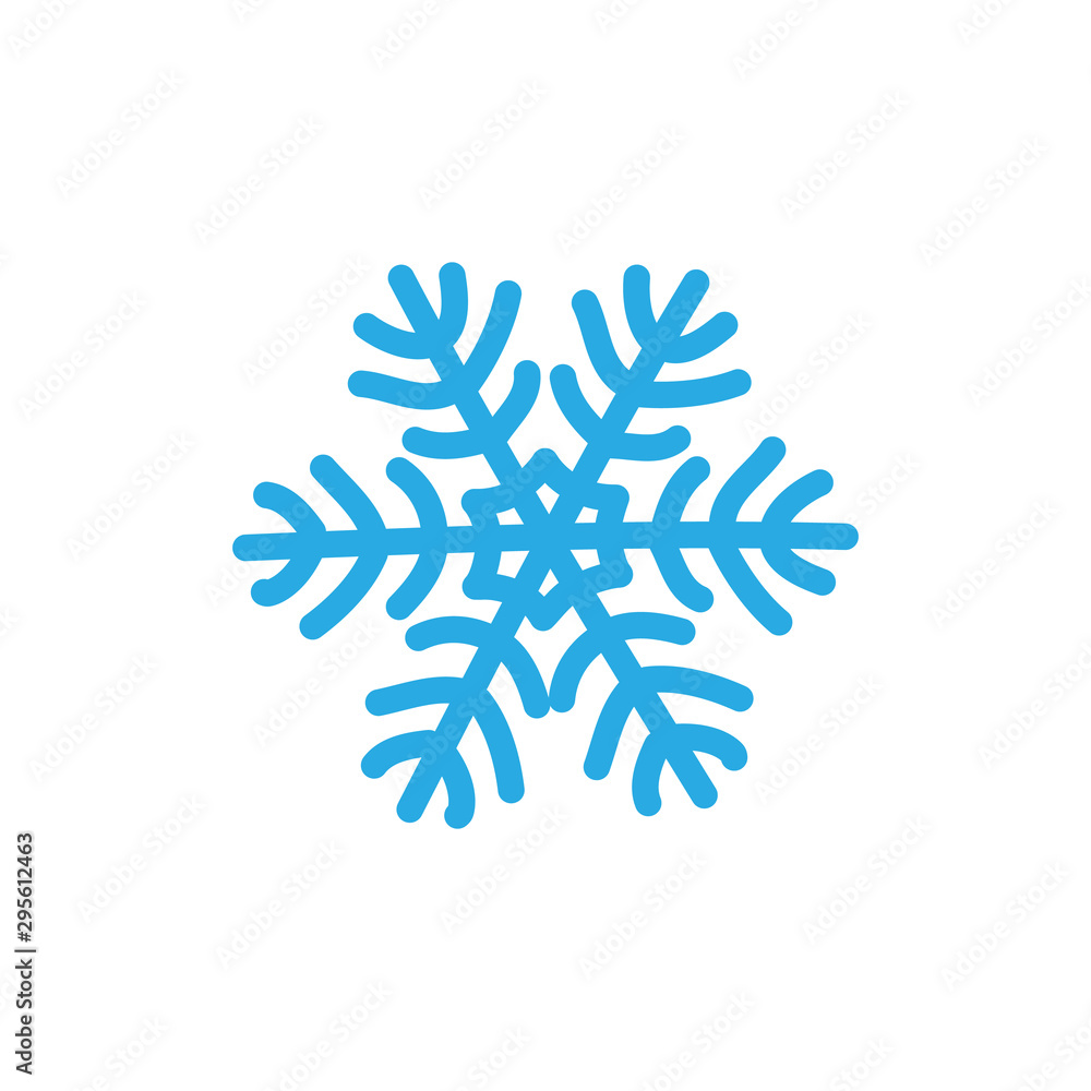Snowflake icon. Blue silhouette snow flake sign, isolated on white background. Flat design. Symbol of winter, frozen, Christmas, New Year holiday. Graphic element decoration. Vector illustration Snowflake icon. Blue silhouette snow flake sign, isolated on white background. Flat design. Symbol of winter, frozen, Christmas, New Year holiday. Graphic element decoration. Vector illustration