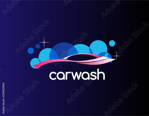 Luxury Logo of Car Wash with Modern & Elegant Concept. Designed with Pictures of Water Bubbles and Sparkling Cars. Vector Illustration