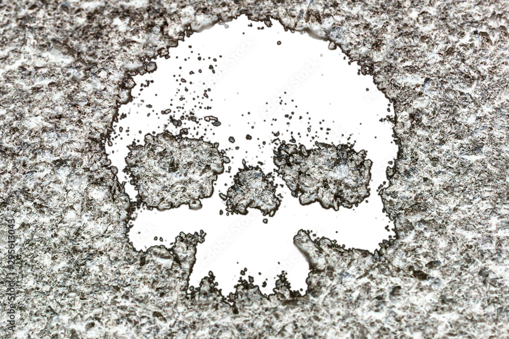 The silhouette of a human skull, like Jolly Roger. Concept: danger, pollution, poison.