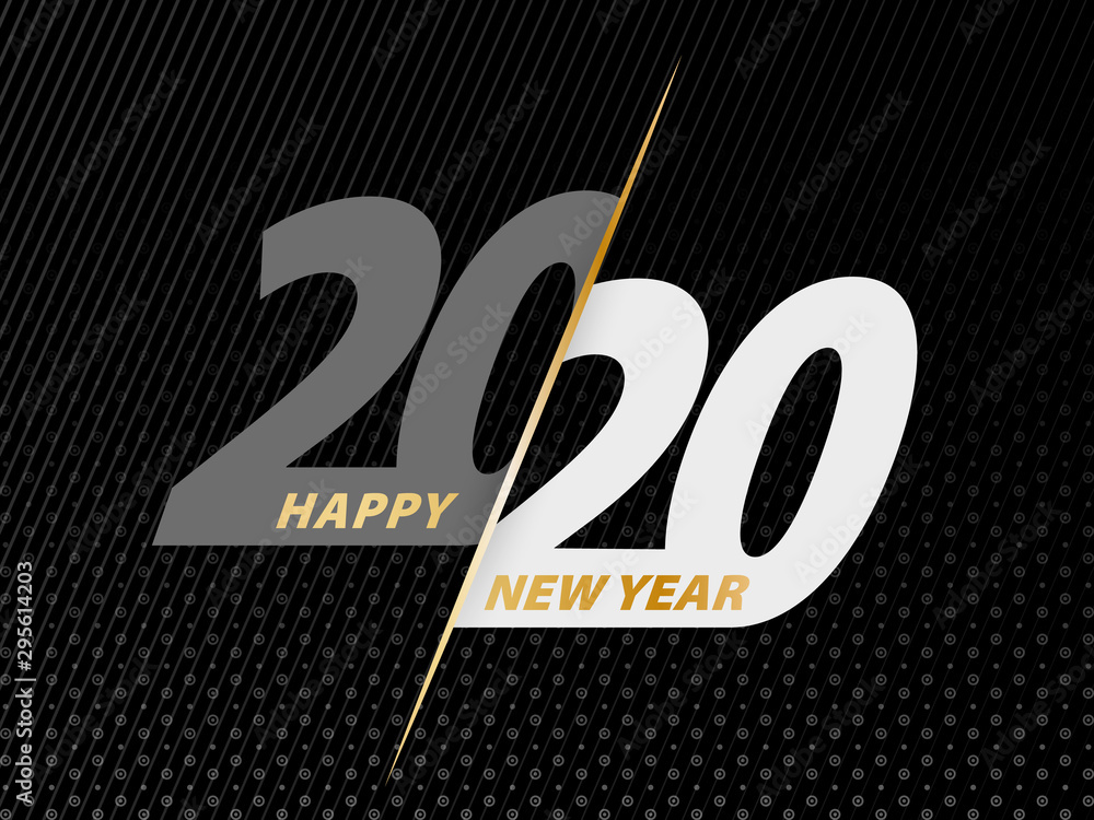 Fototapeta Happy New Year 2020 on black background.