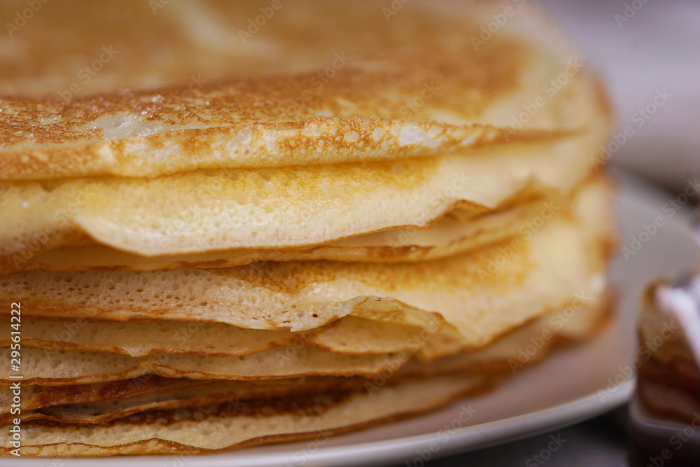 Breakfast with pancakes on a textured background Breakfast with pancakes on a textured background
