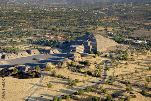 Beautiful aerial view of the Mexican Pyramids of Teotihuacan Sun and Moon