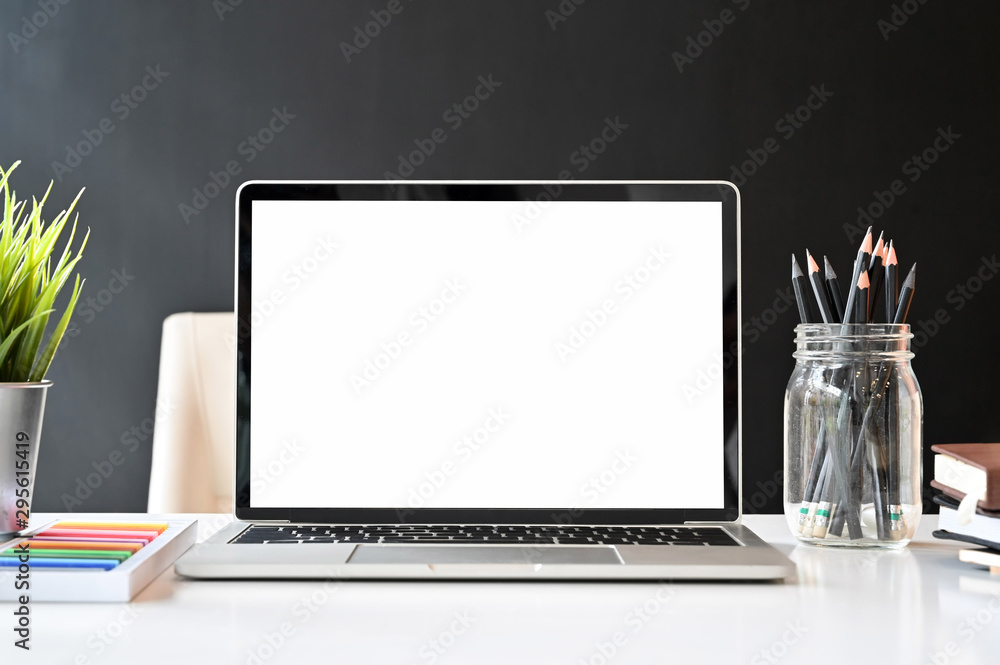 Fototapeta premium Mockup laptop computer on creativity workspace.