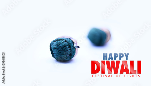 Diwali fire bomb cracker with text for Diwali celebration on white background