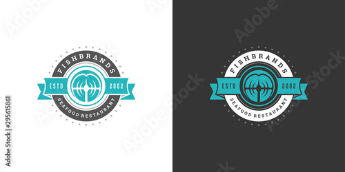 Seafood logo or sign vector illustration fish market and restaurant emblem template design fish fillet steak silhouette