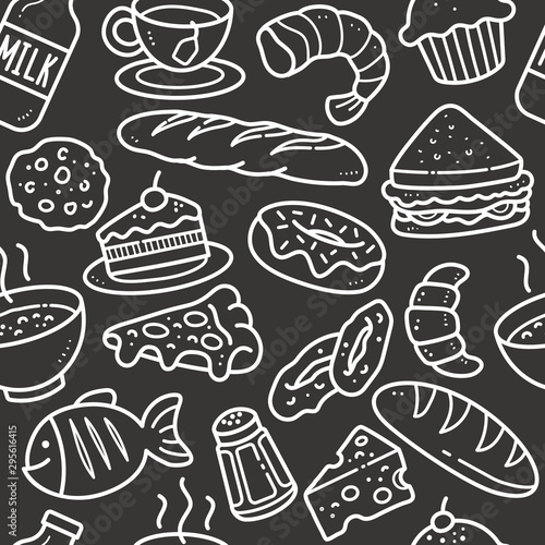 Seamless Food and Drink Pattern. Chalkboard Drawing.