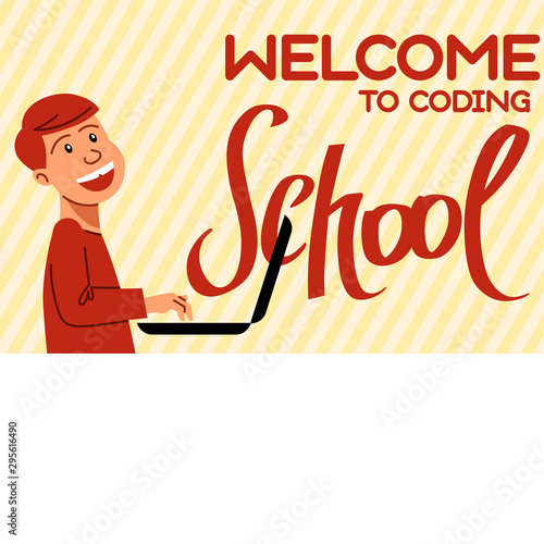 An image of the boy who studies coding. A vector image for a flyer or a poster for the chidren coding school