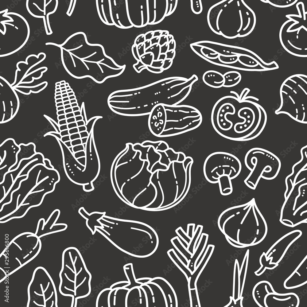 Seamless Vegetable Pattern. Chalkboard Drawing. Seamless Vegetable Pattern. Chalkboard Drawing.