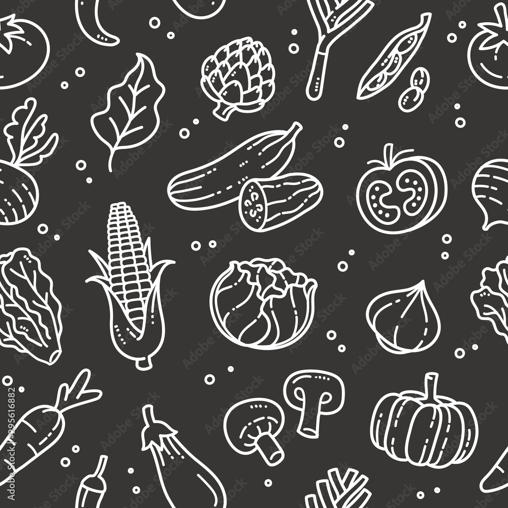 Seamless Vegetable Pattern. Chalkboard Drawing. Seamless Vegetable Pattern. Chalkboard Drawing.