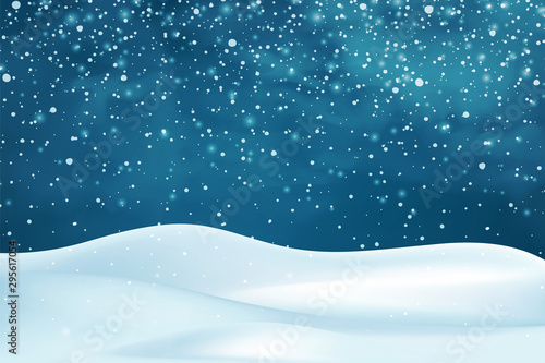 Realistic snowdrifts. Winter snowy abstract background. Frozen landscape with snow caps. Decoration for Christmas or New Year. Vector illustration.