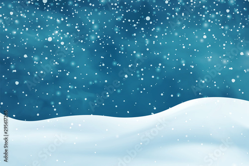 Realistic snowdrifts. Winter snowy abstract background. Frozen landscape with snow caps. Decoration for Christmas or New Year. Vector illustration.