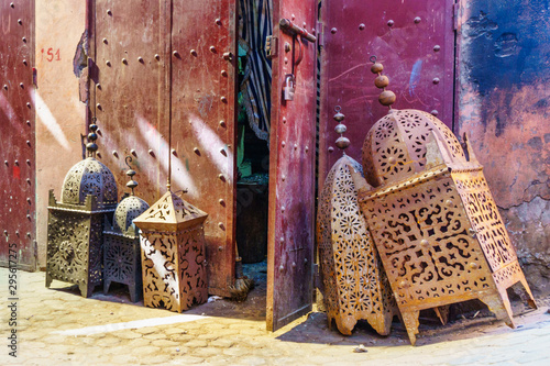 Marrakesh, Morocco - March 04 2019 Lantern workshop in the souk of Marrakesh photo