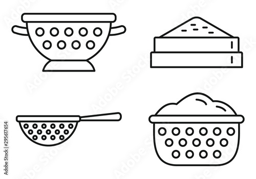 Kitchen sieve icons set. Outline set of kitchen sieve vector icons for web design isolated on white background