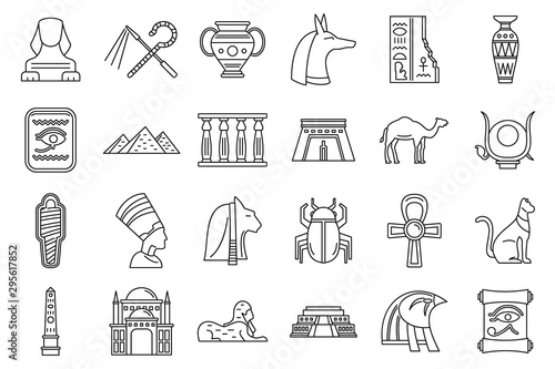 Egypt travel icons set. Outline set of Egypt travel vector icons for web design isolated on white background