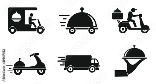 Food delivery service icons set. Simple set of food delivery service vector icons for web design on white background