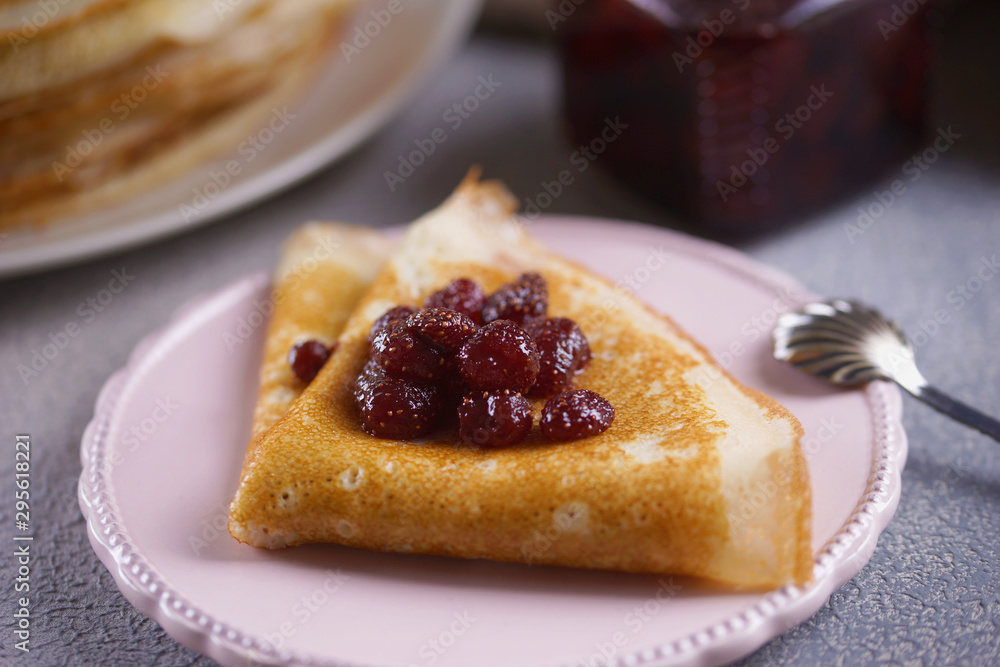 Breakfast with pancakes on a textured background Breakfast with pancakes on a textured background