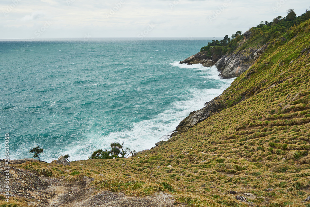coast of sea,cliff landscape,Laem Kra-ting phuket, in raining season