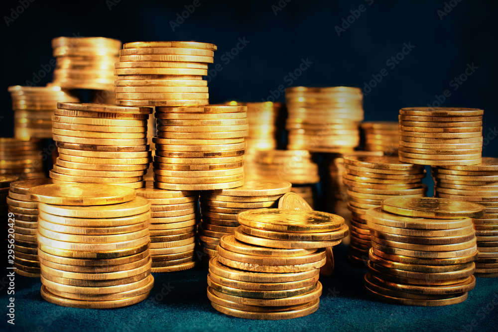 Rows of golden coins, copy space. Financial success, cryptocurrency mining, profit concept Rows of golden coins, copy space. Financial success, cryptocurrency mining, profit concept
