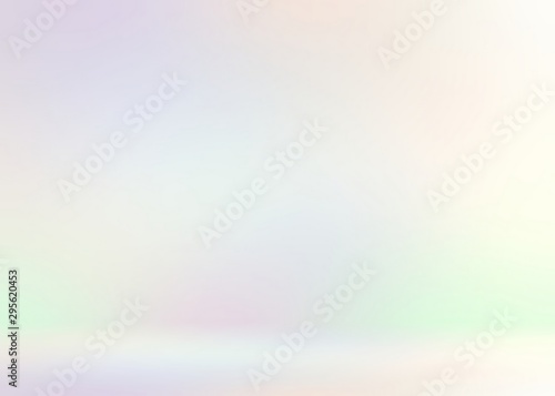 Light hologram 3d background. Amazing iridescent bright studio illustration. Bright pearl tints glem texture. Empty wall. photo