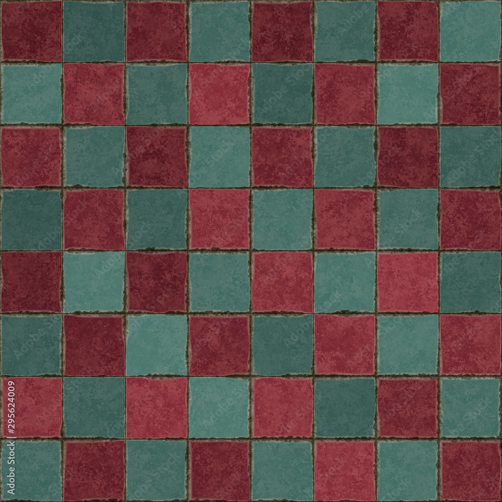 Old red and gray tile flooring in checkerboard Old red and gray tile flooring in checkerboard