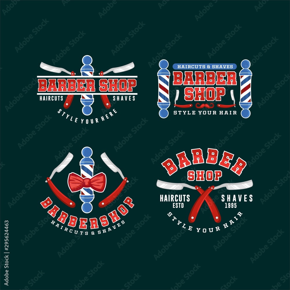 Fototapeta premium Flat Logos Barbershop Illustrations Set