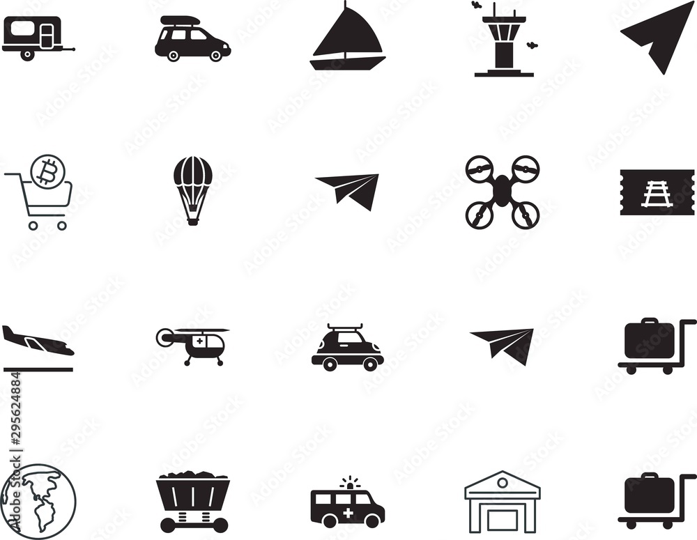 Fototapeta premium transport vector icon set such as: energy, bonus, quadcopter, hot, market, currency, rescue, quadrocopter, coin, development, activity, aeroplane, train, set, camping, power, conservation, support