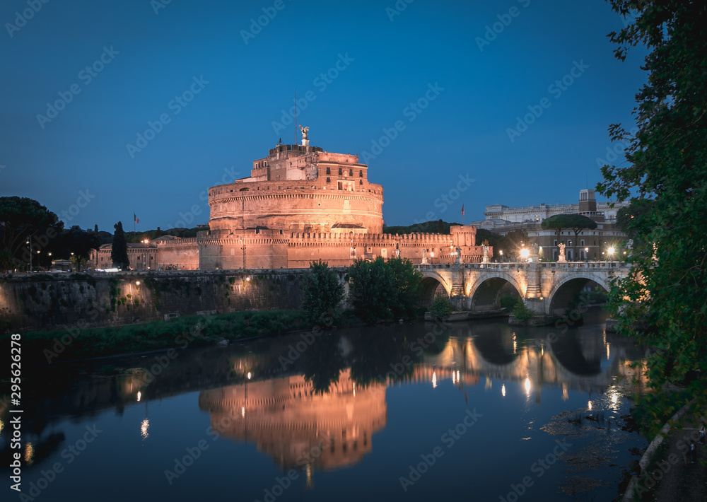 Fototapeta Castel Sant Angelo or Mausoleum of Hadrian in Rome Italy, built in ancient Rome, it is now the famous tourist attraction of Italy. Castel Sant Angelo was once the tallest building of Rome