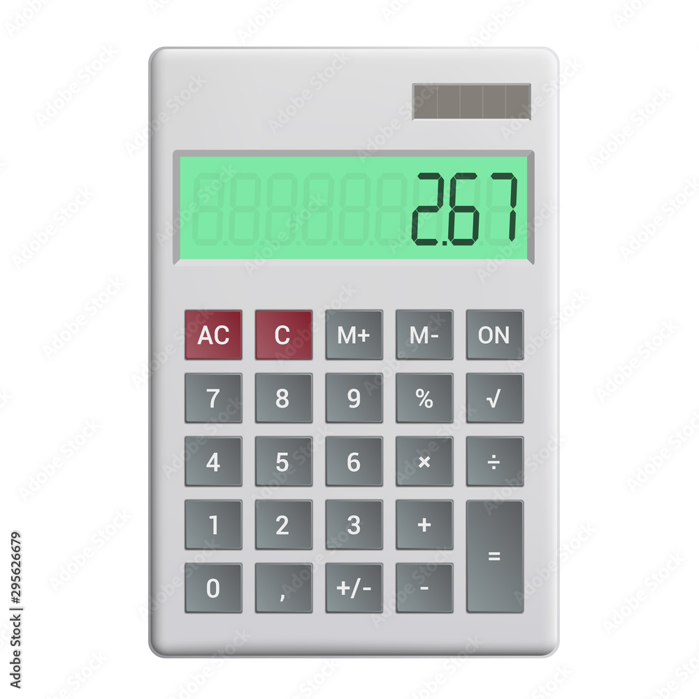 Realistic illustration of a plastic math calculator with buttons and display, vector Realistic illustration of a plastic math calculator with buttons and display, vector