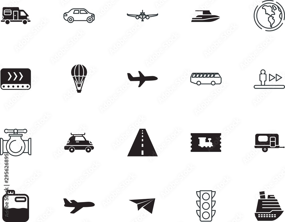 transport vector icon set such as: image, template, commercial, leisure, asphalt, sketch, network, motorhome, tank, regulation, step, stoplight, railway, valve, container, system, information