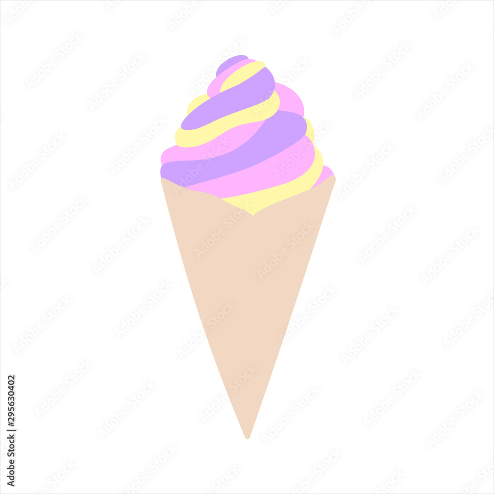 Vector illustration of an isolated brightly pastel coloured ice cream in a cone.
