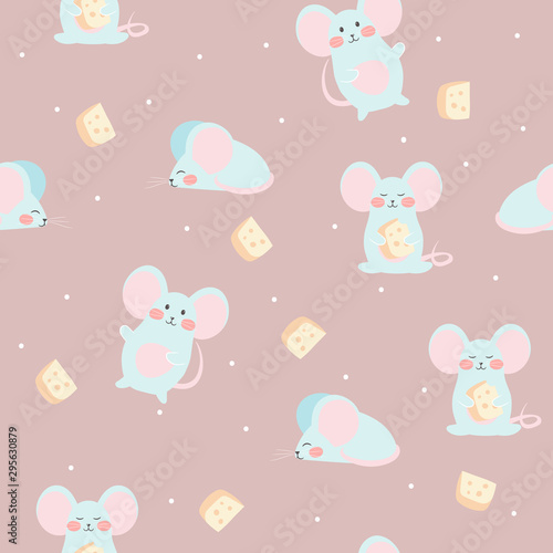 Mouse and cheese. Seamless vector pattern. Cute background for baby, kids, children © bbgreg