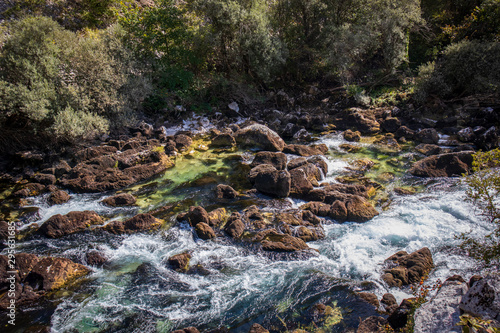 Beautiful and turquoise river Unac in village Martin Brod in Bosnia and Herzegovina photo