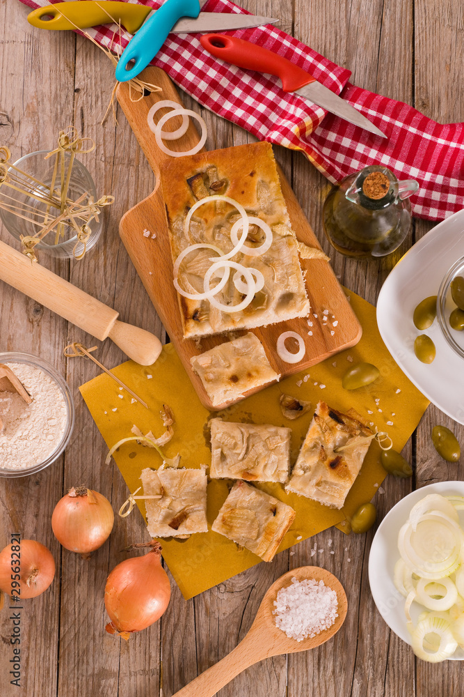 Genoese focaccia flatbread. Genoese focaccia flatbread.