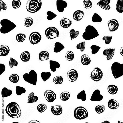 Modern seamless pattern. Hand drown for wrapping paper. Design element. Modern simple abstract template. Vector illustration art. Hearts drawing. Abstract black design template on white background.