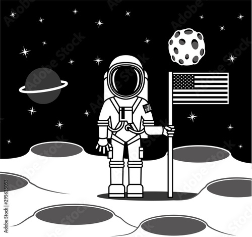 US Astronaut auf Mond mit FLagge