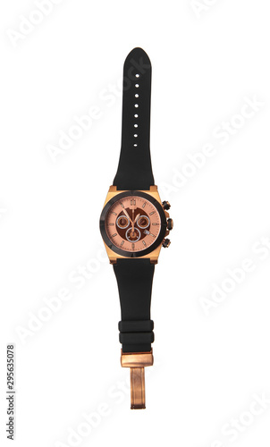 Wristwatch isolate on a white background. Sports wrist watch with a nylon bracelet. Watches for scuba divers.