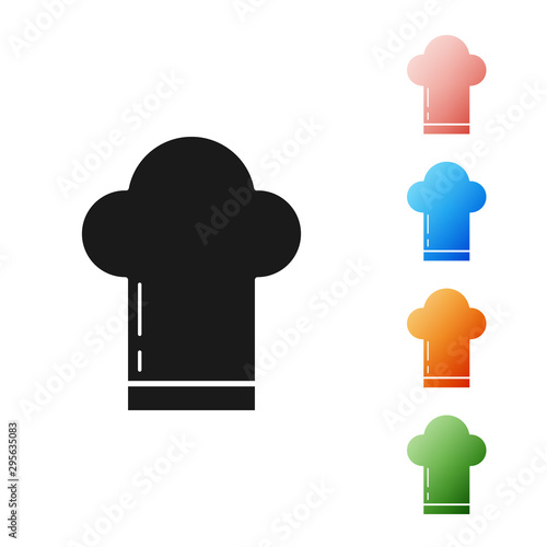 Black Chef hat icon isolated on white background. Cooking symbol. Cooks hat. Set icons colorful. Vector Illustration