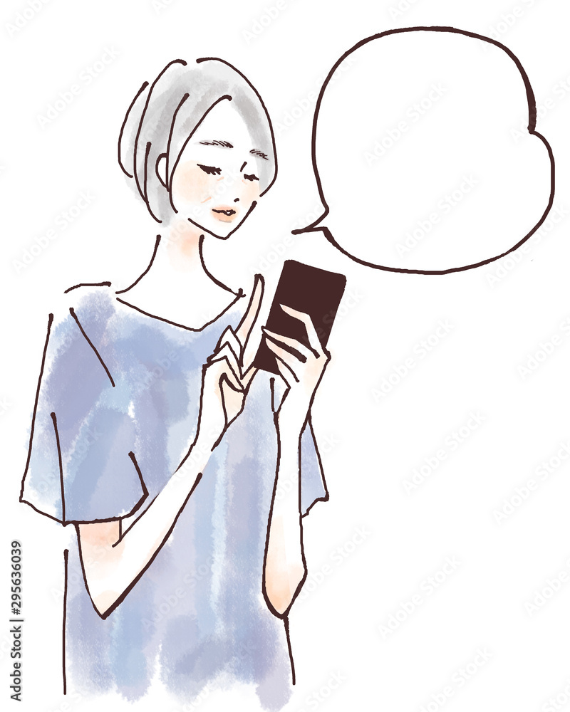 スマホを操作する女性 吹き出し シニア 携帯 アプリ