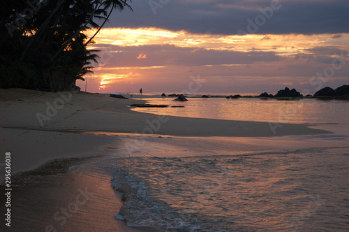 A pink sunrise over the ocean in Sri Lanka