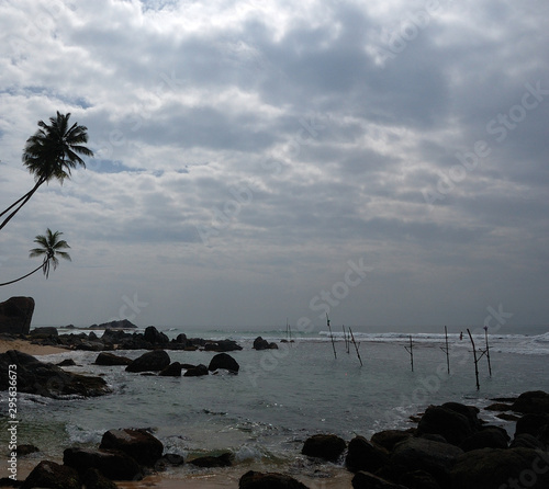 Fishing poles at the Sri Lankan beach