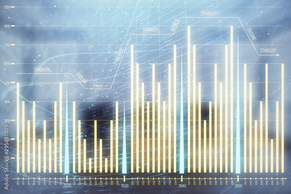 Multi exposure of stock market graph on conference room background. Concept of financial analysis Multi exposure of stock market graph on conference room background. Concept of financial analysis