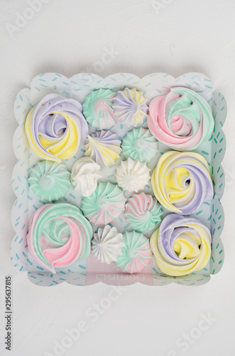 Set of different meringues in a gift box.